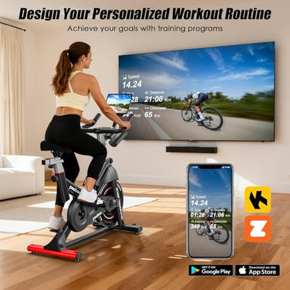 Exercise Bike,Stationary Bike for Home,Magnetic Indoor App Cycling Bike - color: Red Black 01