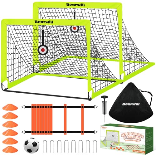 Bearwill Soccer Goal, Kids Soccer Goals for Backyard Set of 2 - color: Fluorescent Green