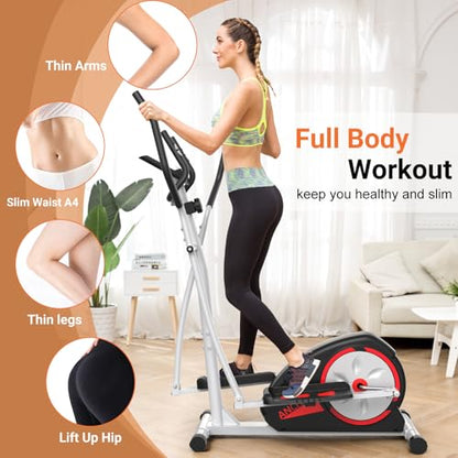 ANCHEER Elliptical Exercise Machine, Elliptical Trainer for Home Gym, Exercise Equipment 500Lbs, Ultra-Silent Elliptical Machine with Pulse Rate Grips & 8 Resistance Levels