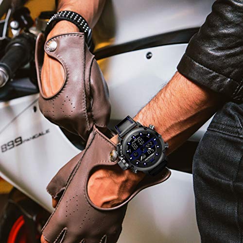MEGALITH Mens Watches Waterproof Digital Military Sport Tactical Multifunction Heavy Duty Led Rugged Watch for Men, Alarm Stopwatch, Nylon/Leather Strap - color: 6-Black Blue