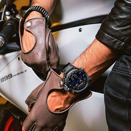 MEGALITH Mens Watches Waterproof Digital Military Sport Tactical Multifunction Heavy Duty Led Rugged Watch for Men, Alarm Stopwatch, Nylon/Leather Strap - color: 6-Black Blue