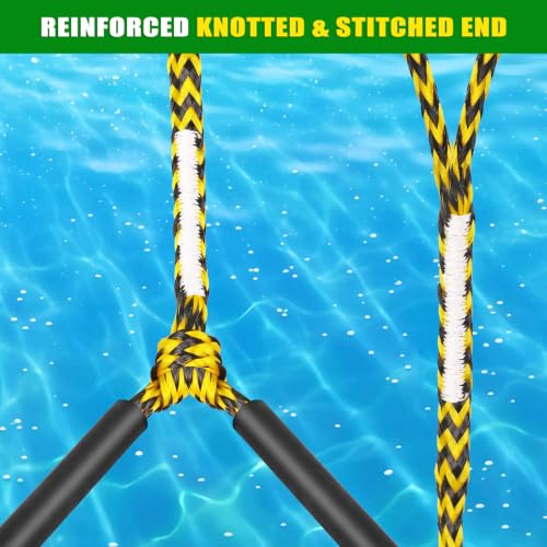 Dolibest 75FT Floating Water Ski Rope with Comfortable Handle, 4-Section Adjustable Wakeboard Tow Rope for Wakeboarding,Waterskiing,Kneeboarding & Tubing, 1600LB Strength & Reinforced End - color: Yellow + Black (with Foam)