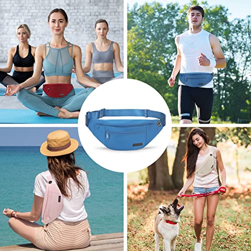 Large Blue Crossbody Fanny Pack for Women Men Belt Bag Fit All Phones - color: Blue(Washed Nylon with Blue Zipper)