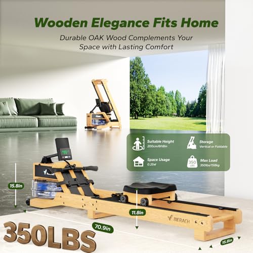 Merach R280 Water Rowing Machine, Foldable & Space-Saving, 400lbs Capacity - style: Oak - Basic