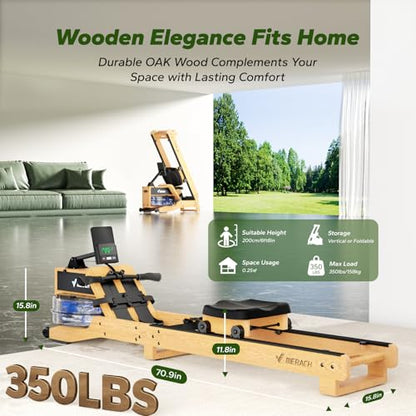 Merach R280 Water Rowing Machine, Foldable & Space-Saving, 400lbs Capacity - style: Oak - Basic