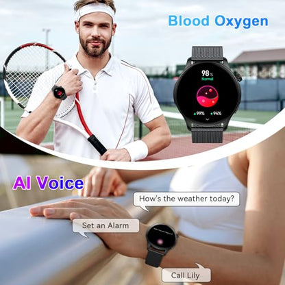Smart Watch for Men Women Fitness: Make Answer Call Running Digital Mens Watches Waterproof Smartwatch Android Phone iPhone Samsung Compatible Step Pedometer Tracker Heart Rate Sleep SpO2 Monitor - color: Black