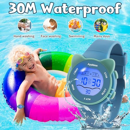 Kids Waterproof Watch 7 Color Light Alarm - color: blue