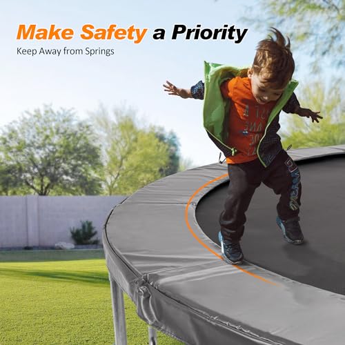 Exacme Trampoline Pad Replacement 16 15 14 13 12 10 8 Foot, Waterproof Safety Spring Cover Round Frame Pad, No Hole for Pole - color: Grey, size: Fit 13FT Frame Only, style: Without Opening Design