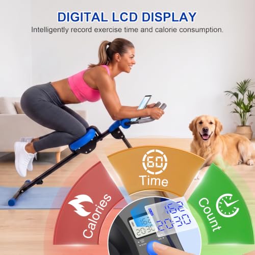 Ab Machine for Home Gym,Adjustable Ab Trainer Machine with 2 Incline Settings & 5 Height Levels,LCD Monitor, Knee Protection,Foldable Abdominal Workout/Exercise Machine for Core & Stomach Workout