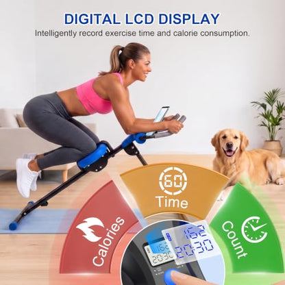 Ab Machine for Home Gym,Adjustable Ab Trainer Machine with 2 Incline Settings & 5 Height Levels,LCD Monitor, Knee Protection,Foldable Abdominal Workout/Exercise Machine for Core & Stomach Workout