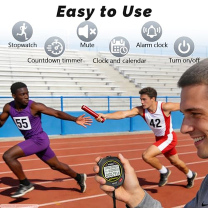 Sports Stopwatch Timer, 10Lap/Split Memory Digital Stop Watch Black