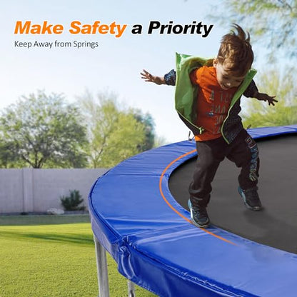 Exacme Trampoline Pad Replacement 16 15 14 13 12 10 8 Foot, Waterproof Safety Spring Cover Round Frame Pad, No Hole for Pole - color: Blue, size: Fit 10FT Frame Only, style: With Opening Design