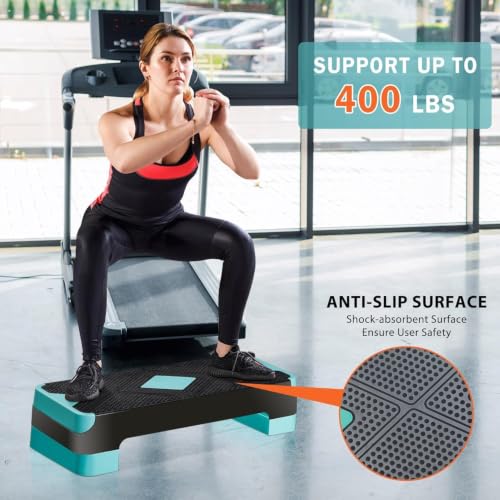 ZENY 26.5 inch Aerobic Step Platform with 4 Step Risers, 400 lbs Capacity - color: Green
