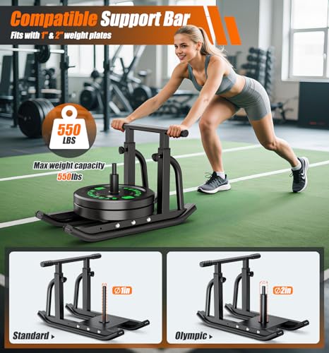 Football Sleds and Chutes, Weight Sled, Workout Fitness Sled for Training- Running Speed, Agility, Soccer, Strength, Adjustable Height Handle, Fits 1" & 2" Weight Plates - color: Black