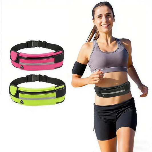 3Pcs Slim Running Belt Fanny Pack with Water Bottle Holder Reflective Waist Bag with Adjustable Strap Headphone Port Ideal for Workout Hiking Travel Sports (Black+Rose Red+Green)