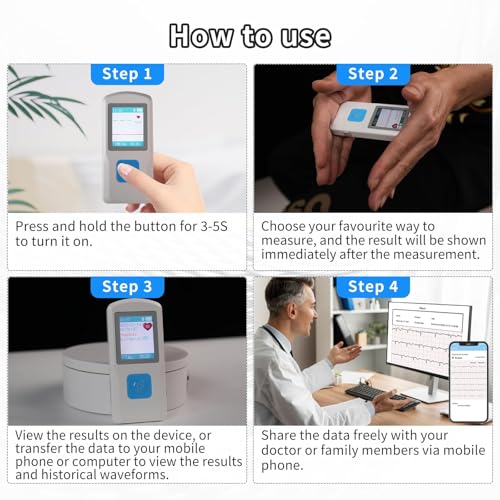 EKG Monitor Device, Personal Heart Rate Monitor with LCD Screen and Storage, Portable ECG Monitor Compatible with PC and Smartphone, Instant Results in 30 Seconds
