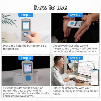 EKG Monitor Device, Personal Heart Rate Monitor with LCD Screen and Storage, Portable ECG Monitor Compatible with PC and Smartphone, Instant Results in 30 Seconds