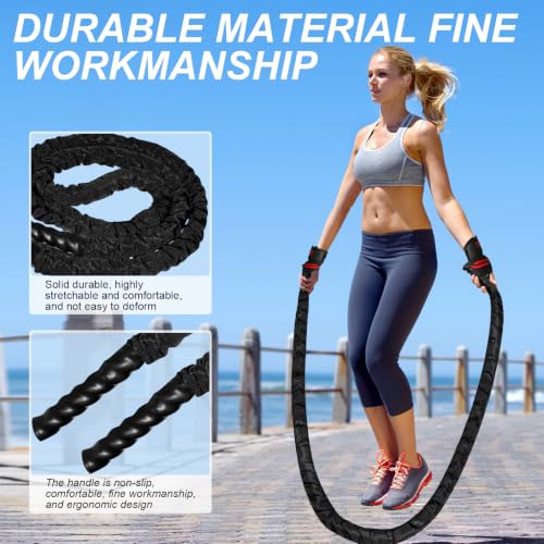 Jump Rope,Weighted Jump Rope for Men Women,2.5lb 4lb 4.7lb Adult Jumpropes for Fitness, Heavy Skipping Rope for Exercise, Jumping Rope for Improve Strength, Weight Loss, Boxing Training,Total Body Workout Equipment - style: 2.7lb-Black