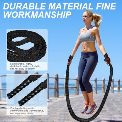 Jump Rope,Weighted Jump Rope for Men Women,2.5lb 4lb 4.7lb Adult Jumpropes for Fitness, Heavy Skipping Rope for Exercise, Jumping Rope for Improve Strength, Weight Loss, Boxing Training,Total Body Workout Equipment - style: 2.7lb-Black