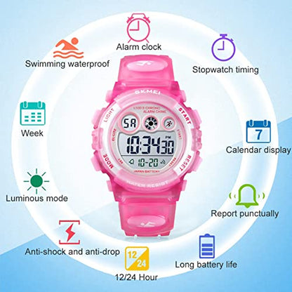 GOLDEN HOUR Watches for Kids Digital Sport Waterproof Boys Girls Watch Outdoor 12/24 H Alarm EL Backlight Stopwatch Military Child Wristwatch Ages 3-15 - color: Pink