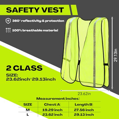 Jecery 20 Packs High Visibility Vest Safety Reflective Hi Visibility Mesh Vest Lightweight Neon Universal Size for Men Work Outdoor (L) - size: Large