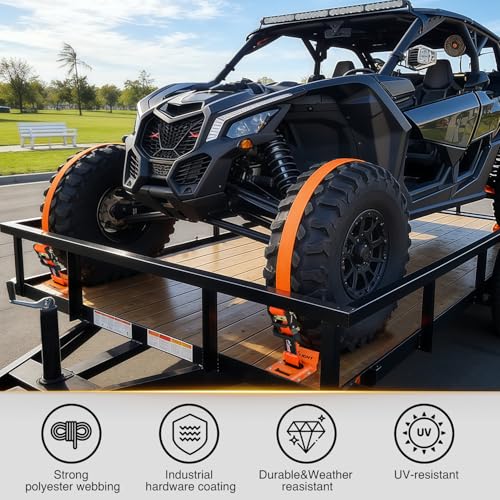 Nilight Wheel Chock Tie Down Kit with 2Pcs E Track Ratchet Straps - color: 2Pcs E Track Straps+ 4Pcs Wheel Chock