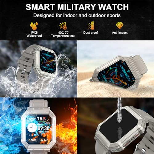 Smart Watch for Men Fitness Tracker: Military Smart Watches for Men Digital Mens Watches Make/Answer Call Running Waterproof Smartwatch Android Phones iPhone Samsung Compatible Heart Rate Monitor - color: Grey