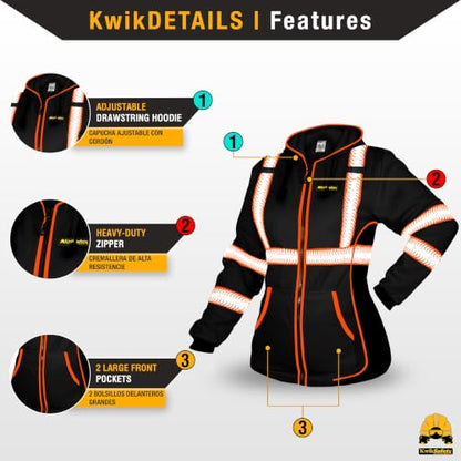 KwikSafety Women's Fleece Safety Hoodie Class 3 ANSI OSHA PPE - color: Black, size: Large