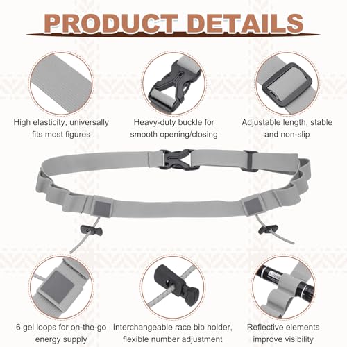 Bib Belt, Race Belt Triathlon Running Number Holder Elastic Comfortable with 6 Gel Loops, Sport Race Bib Holder 2Pcs, Light Gray for Runners/Marathon/Cycling - color: Light Gray