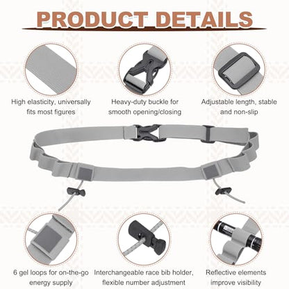Bib Belt, Race Belt Triathlon Running Number Holder Elastic Comfortable with 6 Gel Loops, Sport Race Bib Holder 2Pcs, Light Gray for Runners/Marathon/Cycling - color: Light Gray
