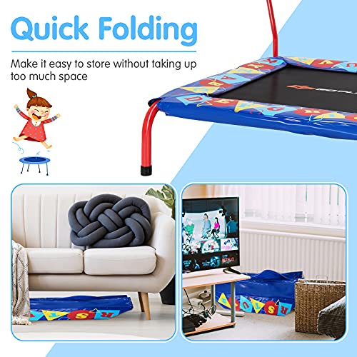 Goplus 36” Square Toddler Trampoline, Foldable Mini Trampoline for Kids, Indoor Outdoor Fitness Rebounder with Foam Covered Handle & Safety Padded Cover, Gift for Boys and Girls, Max Load 330LBS