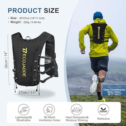 BECOJADDE Running Vest for Women Men, 5L/6L Lightweight Hydration Backpack Running Pack for Marathon, Trail, Cycling, Hiking, Jogging - color: Black