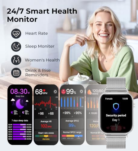 Iaret Smart Watch for Women, 1.83" HD Fitness Tracker with 4 Bands, Answer/Make Calls, Heart Rate/Sleep/SpO2/Step Tracking, 100+ Sport Modes, Android/iPhone Compatible Gift (Silver) - color: Silver