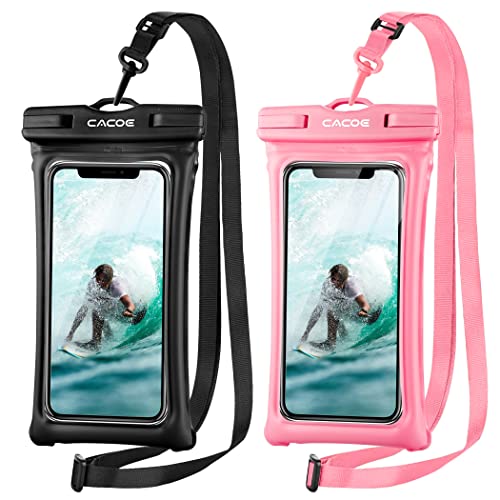 CACOE Floatable Waterproof Phone Pouch 2 Pack Up to 7.0",Black+Pink - color: Black+Pink