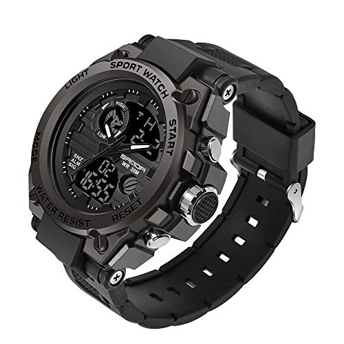 AIMES Men's Watches Sports Outdoor Waterproof Military Watch LED Date Alarm Stopwatch Multi-Function Tactics Big Face Wristwatch for Men - color: All Black
