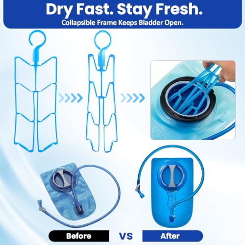 Hydration Bladder Cleaning Kit Compatible with Camelbak, Flexible Long Brush for Hose, Small Bite Valve and Big Brush, Drying Collapsible Bladder Frame,Water Reservoir Backpack Cleaning Tools