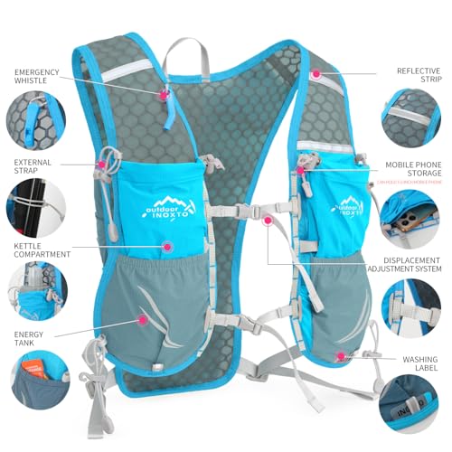 IX INOXTO Running Vest for Women Men, Adjustable Chest Straps Running Hydration Vest with 500ml Soft Flask, Lightweight Breathable Reflective Hydration Backpack for Hiking - color: blue with 500ml