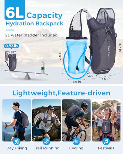Blue Quartz Hydration Backpack with 2L Water Bladder, Hiking Water Pack with Insulated Compartment for Women Men, Lightweight Running Hydration Vest with Phone Pocket for Cycling, Biking - color: Gray