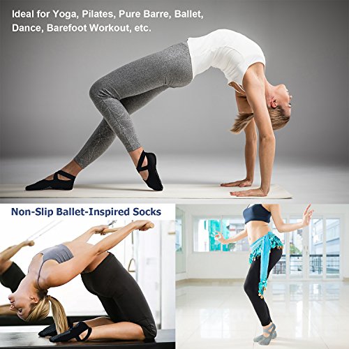 Ozaiic Pilates Socks for Women Non Slip Grip Yoga Barefoot Indoor Workout - color: 2p- Black/Gray