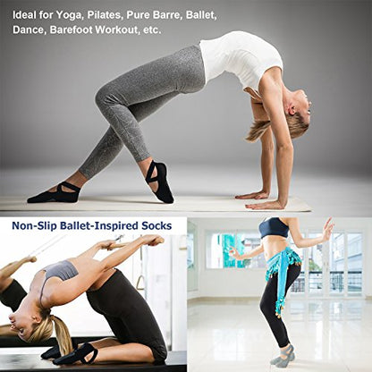 Ozaiic Pilates Socks for Women Non Slip Grip Yoga Barefoot Indoor Workout - color: 2p- Black/Gray