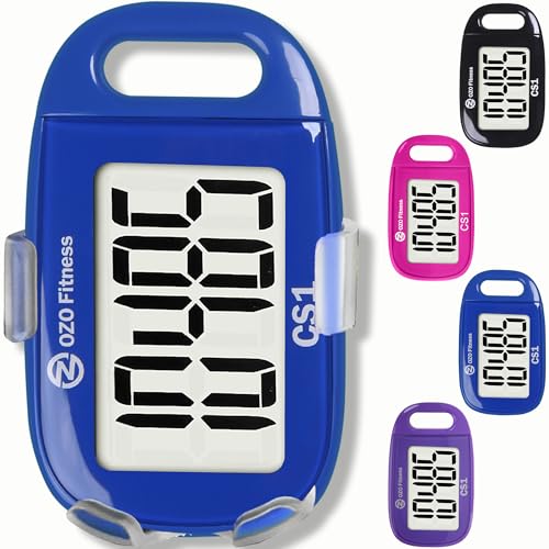 Clip-on 3D Pedometer for Walking Steps Counter with Lanyard, Simple Exercise Tracker for Women and Seniors with Large Accurate Digital Display, Portable Minimalist Sports Monitor - color: Blue