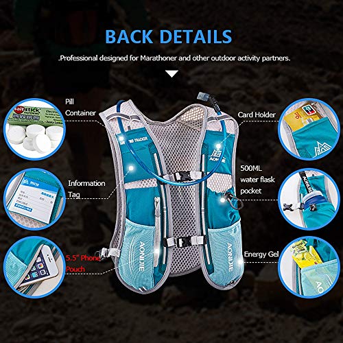 AONIJIE Hydration Vest Pack Backpack 5L 5.5L Marathoner Running Vest Race Hydration for Women and Men Trail Run Hiking Jogging - color: Black and No Water Bladder