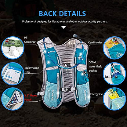 AONIJIE Hydration Vest Pack Backpack 5L 5.5L Marathoner Running Vest Race Hydration for Women and Men Trail Run Hiking Jogging - color: Black and No Water Bladder