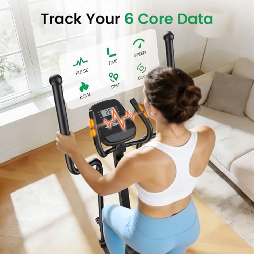 ANCHEER Elliptical Exercise Machine for Home, Foldable Magnetic Elliptical Trainer with 16" Stride, 16 Resistance Levels, Adjustable Pedals, LCD Monitor & Pulse Sensor, 550 LBS Weight Capacity - color: Silver