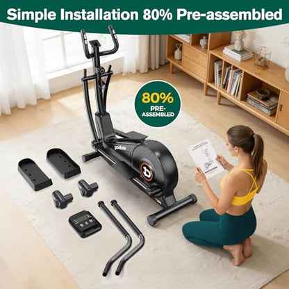 pooboo Elliptical Exercise Machine,Elliptical Machine for Home with Hyper-Quiet Magnetic Driving System&LCD Monitor, Elliptical Trainers with 15.5-17IN Stride,16 Resistance Levels - color: 15.5IN Stride Basic Black