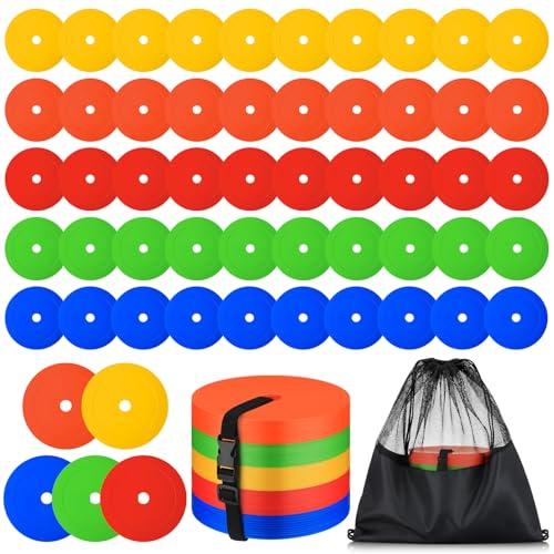 Silipull 6 inch Flat Cones Spot Markers Non-Skid Floor Hole Soccer Cones Field Court Spot Markers Flat Discs Soccer Training Equipment for Football Sports Speed Agility Practice - color: Multicolor