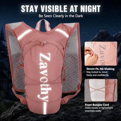 Zavothy Hydration Vest Pack with 1.5L Water Bladder, Lightweight 6L Hydration Backpack for Running, Hiking & Cycling, Breathable Reflective Hydration Vest for Men & Women - color: Pink