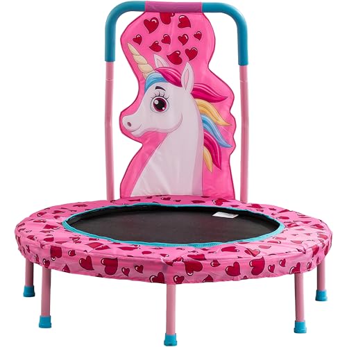Henf 36 inch Mini Toddler Trampoline for Kids, 36'' No-Gap Indoor Outdoor Small Rebounder Trampoline with Foam Handle and Safety Padded Cover Fun for Kids Ages 1-6 - color: Pink