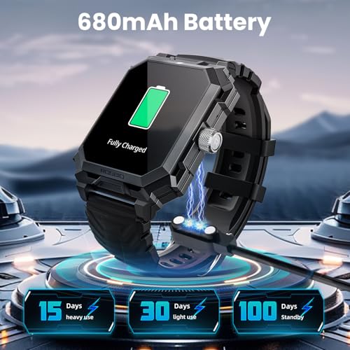 Smart Watch for Men (Answer/Make Call) 1.96" Military Smartwatch 680mAh Battery IP69 Waterproof Smart Watches Fitness Activity Tracker With Blood Pressure Heart Rate Sleep Monitor for Android Phones