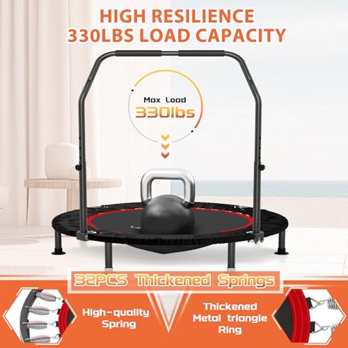 K KENSONE 40" Mini Spring Rebounder Trampoline for Adults Resistance Band - size: 40"(Purple Resistance Band), style: With Bar